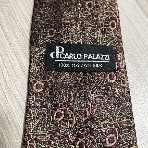 CP Carol Palazzi Couture Multi Color Silk Mens Neck Tie Classic Burgundy Tan - Picture 3 of 7